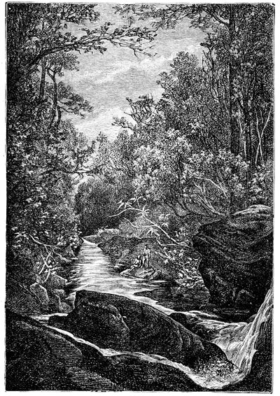 Mountain Stream with Rocks and Waterfall in the Middle of a Forest by Léon Benett