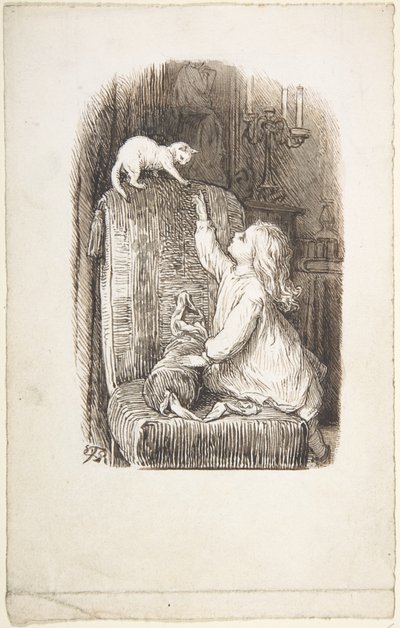 Child Climbing a Chair to Reach for a Kitten by Lorenz Frølich