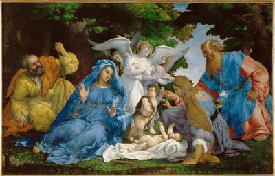 The Holy Family with Three Angels, Young Saint John by Lorenzo (workshop of) Lotto