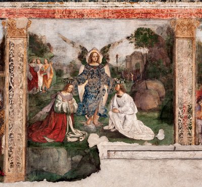 Life of St. Cecilia: the saint and St Valerian crowned by an angel by Lorenzo Costa