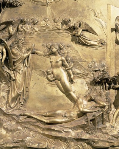 The Story of Adam, detail of the Creation of Eve, from one of the original panels from the East Doors of the Baptistery, 1425-52 (post restoration) by Lorenzo Ghiberti