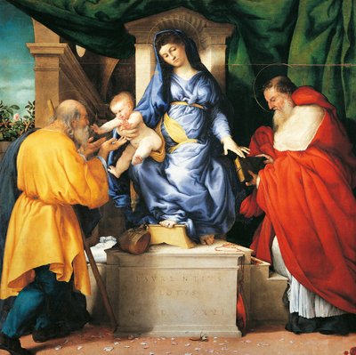Enthroned Madonna and Child with Saints Giuseppe and Jerome by Lorenzo Lotto