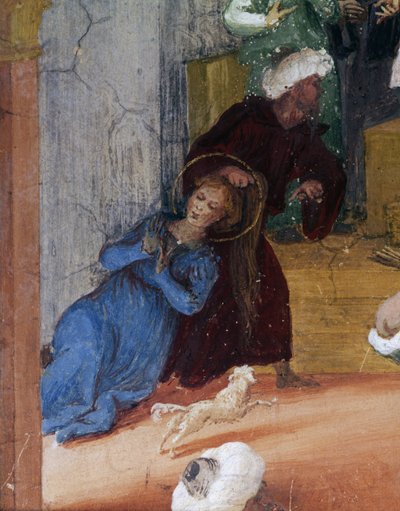 Santa Barbara being dragged by her hair in front of magistrate (detail) by Lorenzo Lotto