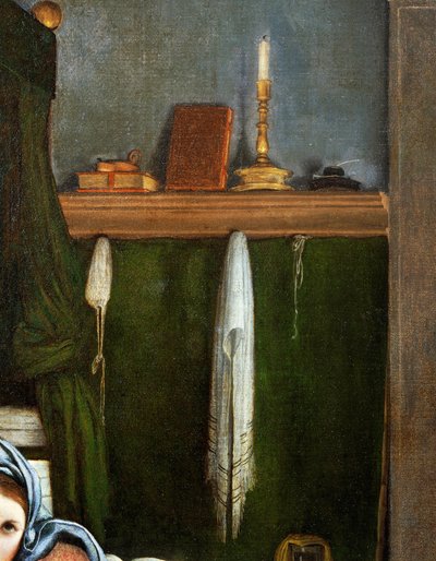 Shelf with Candelabra and Books (detail) by Lorenzo Lotto
