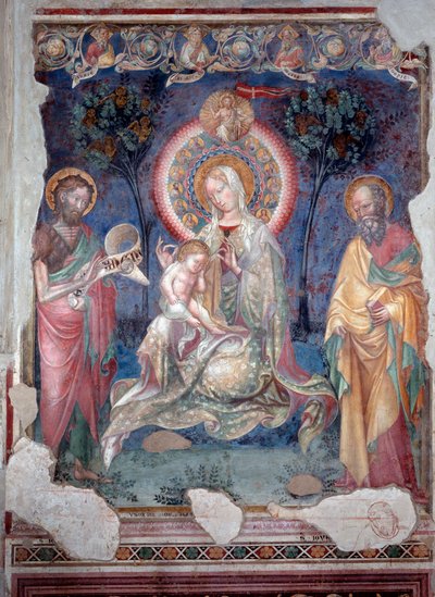 Virgin with child surrounded by St. James the apostle and St. John Baptist by Lorenzo Salimbeni