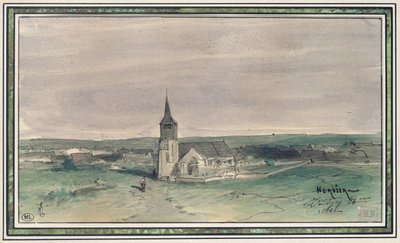 Church and Village in the Middle of a Field, Montigny, 1866 by Louis Adolphe Hervier