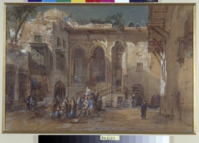 A lively square in Cairo, Egypt by Louis Amable Crapelet