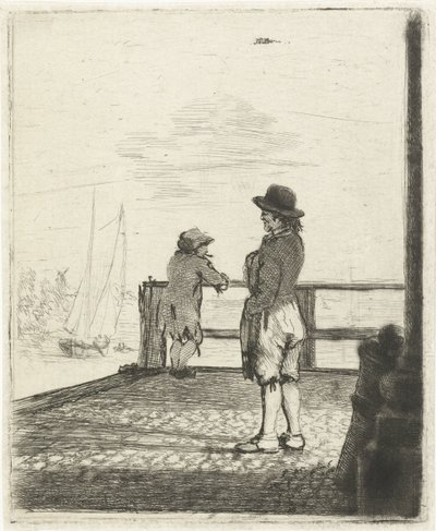 Two Sailors Waiting in the Harbor by Louis Bernard Coclers
