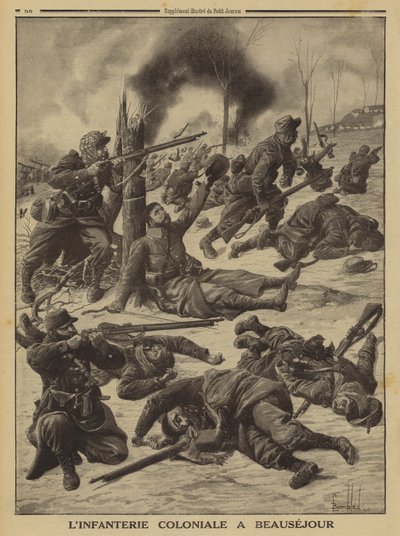French colonial infantry fighting at Beausejour, World War I by Louis Charles (after) Bombled