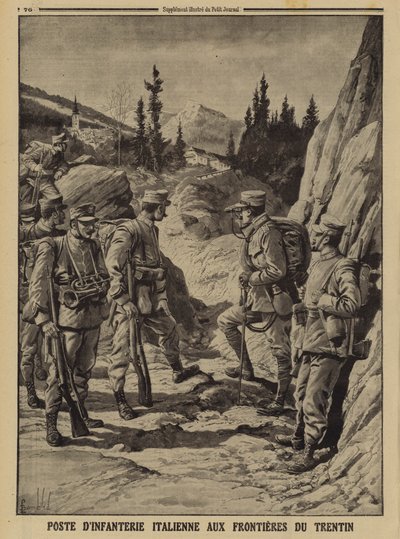 Italian infantry post on the border of Trentino, World War I by Louis Charles (after) Bombled