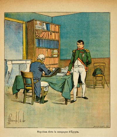 In exile, Emperor Napoleon dictates his memorials to the great marshal Henri Gatien Bertrand on the Egyptian campaign by Louis Charles Bombled