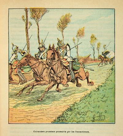 Prussian Cuirassiers pursued by the Freicists in October 1870 by Louis Charles Bombled