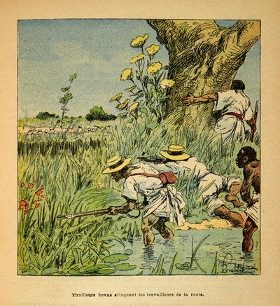 The War in Madagascar: Hovas Tirailleurs Attacking the Military Building a Road in 1895 by Louis Charles Bombled