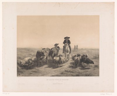 Farmer and Shepherd with Cows and Sheep on the Way to the Market (En route pour le marché) by Louis Emmanuel Soulange Teissier
