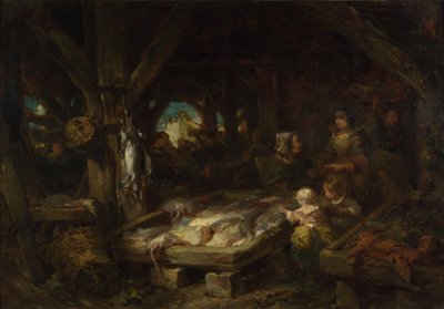 The Fish Market, Dieppe by Eugene Isabey