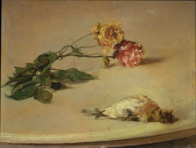 Dead Bird and Two Roses on a Table Board by Louis Eysen