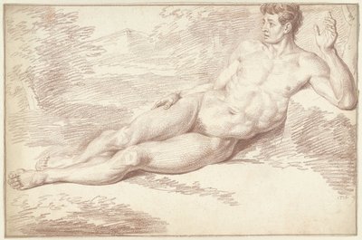 Male Nude, Lying on His Side, Facing Right by Louis Fabritius Dubourg