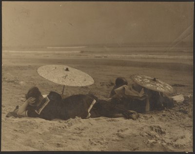 Beach Scene with Paper Umbrellas by Louis Fleckenstein