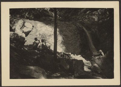 Figures in Shadowed Forest Landscape by Louis Fleckenstein