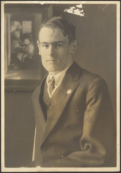 Portrait of a Man with Dutch Painting in Background by Louis Fleckenstein