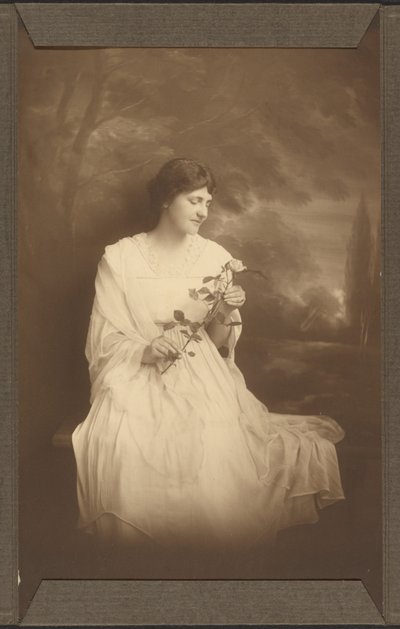 Portrait of a Woman Seated Before Pastoral Scene with Rose by Louis Fleckenstein