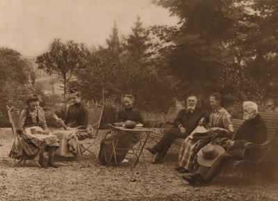 A group of men and women sat talking by a table by Louis Guichard