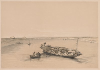 Egypt and Nubia: Volume I - No. 4, Slave Boats on the Nile, View Looking Towards the Pyramids of Dashour and Saccara by Louis Haghe
