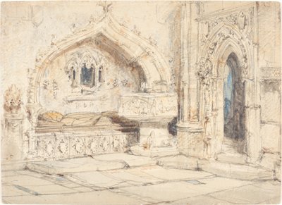 Interior of a Church with a Wall Tomb and Medieval Font by Louis Haghe