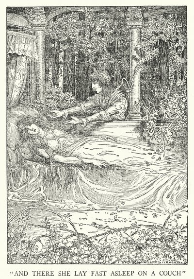 And there she lay fast asleep on a couch by Louis John Rhead
