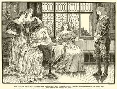 The Palace Beautiful, Discretion, Prudence, Piety, and Charity by Louis John Rhead