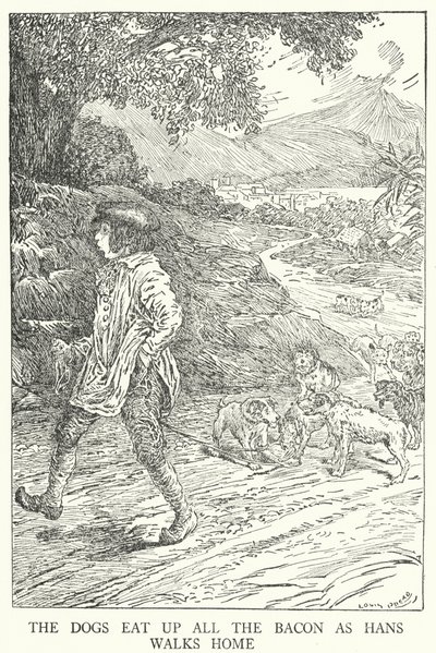 The dogs eat up all the bacon as Hans walks home by Louis John Rhead