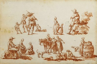 Studies of Figures and Animals by Francois Louis Joseph Watteau