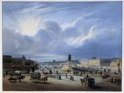 General View of the Louvre and the Statue of Henry IV - in Paris en 1837 by Arnout by Louis Jules Arnout