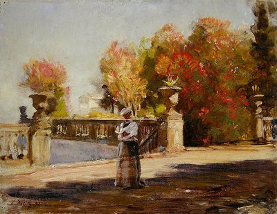 A Lady Reading on a Sunny Terrace by Louis Kolitz