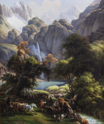 Bear hunting towards the Lake Oo waterfall by Louis Lejeune