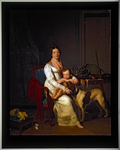 A Young Lady with a Child and Dog in an Interior by Louis Leopold Boilly
