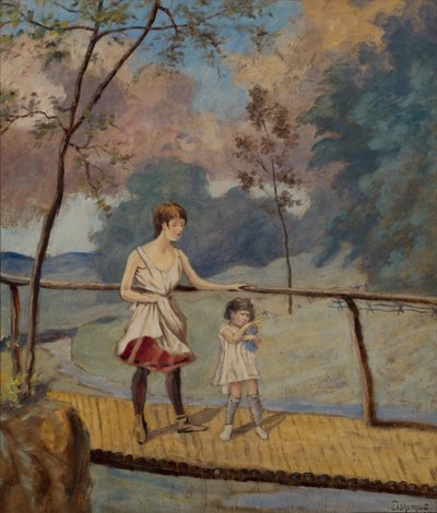 Two Girls on a Log Bridge by Louis Michel Eilshemius