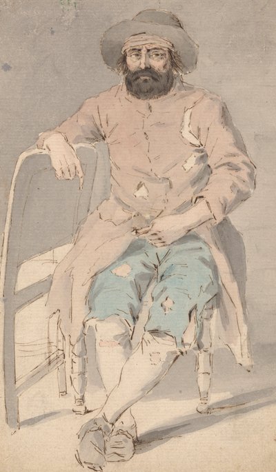 Man in Ragged Clothes Seated with Right Arm Over Another Chair by Louis Philippe Boitard