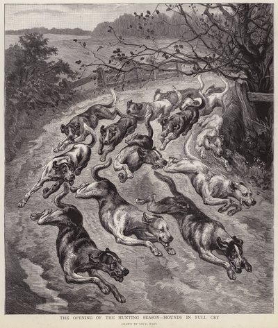 Hounds in full cry at the start of the hunting season by Louis Wain