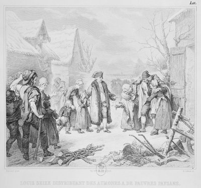 Louis XVI (1754-93) Distributing Alms to the Peasants in 1788, engraved by A. Lefevre by Louise Marie Jeanne Hersent