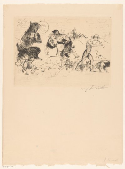 Satyrs, a Nymph, a Faun, and a Herd of Pigs by Lovis Corinth (signed by artist)