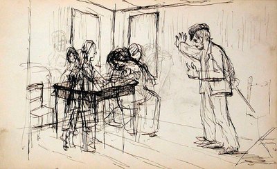 Loghouse (recto), Figures in Interior (verso) by Lovis Corinth