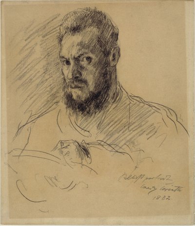 Self-Portrait with Full Beard, Drawing by Lovis Corinth