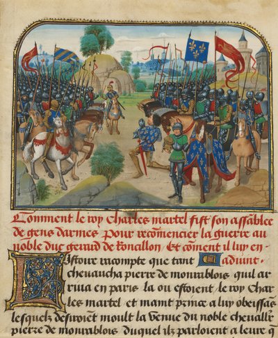 The Armies of France and Burgundy with Martel in Prayer by Loyset Liedet