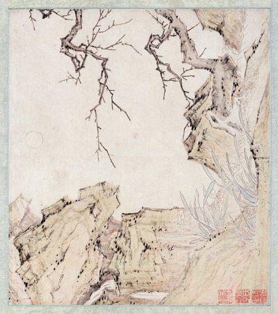 Narcissus, Plum Tree and Landscape by Lu Zhi
