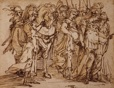 Amazons with a Horse in Procession to the Right by Luca Cambiaso