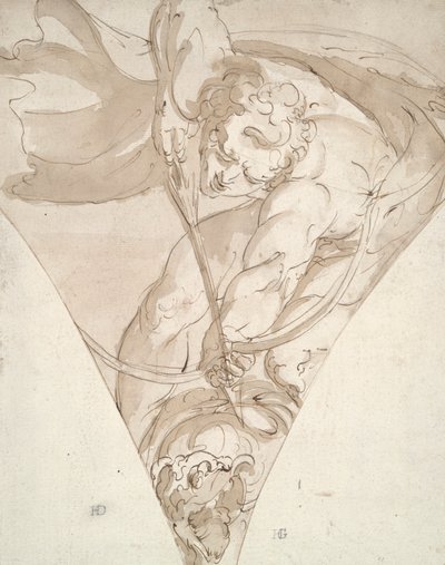 Apollo Killing the Python, Study for a Spandrel in the Palazzo Antonio Doria (Palazzo della Prefettura), Genoa by Luca Cambiaso