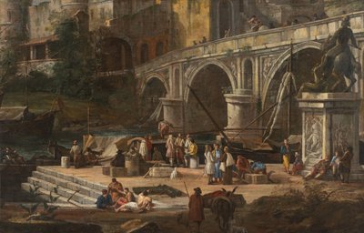 View of a river port by Luca Carlevaris