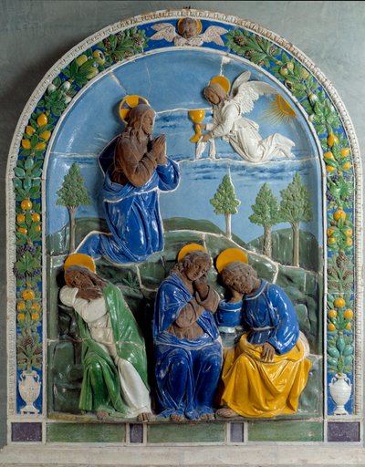 Christ at the Mount of Olives. Ceramic Painted and Varnished by Luca della Robbia (15th Century) Louvre Museum by Luca Della Robbia
