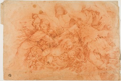 Allegorical Figures Holding the Papal Insignia, study after the Allegory of Divine Providence in Palazzo Barberini in Rome by Luca Giordano